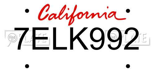 7ELK992 California License Plate