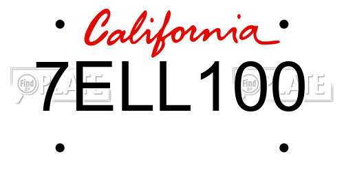7ELL100 California License Plate