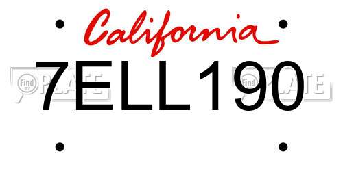 7ELL190 California License Plate