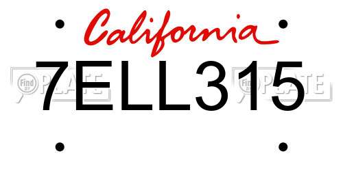 7ELL315 California License Plate