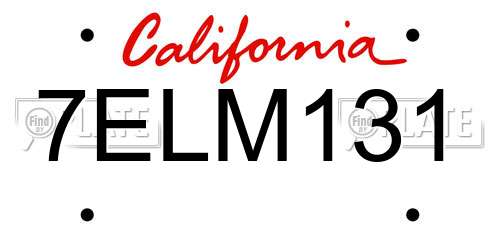 7ELM131 California License Plate