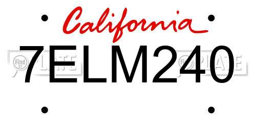 7ELM240 California License Plate