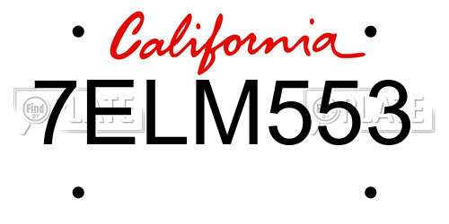 7ELM553 California License Plate