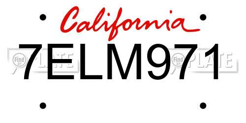 7ELM971 California License Plate