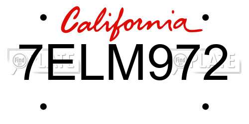 7ELM972 California License Plate