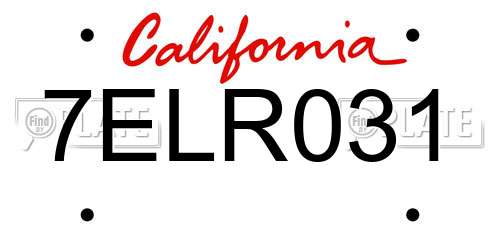 7ELR031 California License Plate