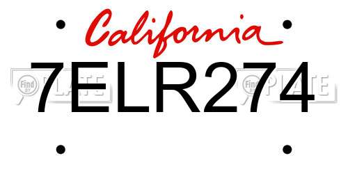 7ELR274 California License Plate