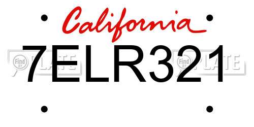 7ELR321 California License Plate