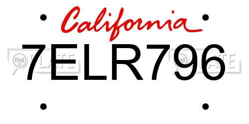 7ELR796 California License Plate