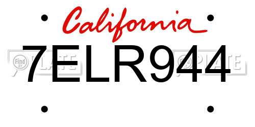 7ELR944 California License Plate