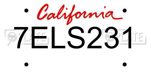 7ELS231 California License Plate