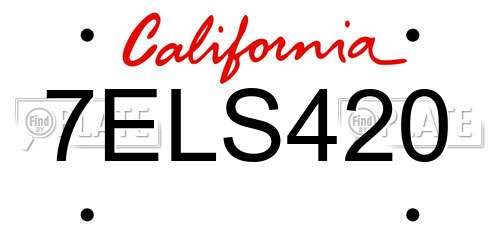 7ELS420 California License Plate