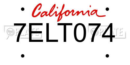 7ELT074 California License Plate