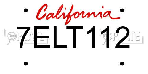 7ELT112 California License Plate