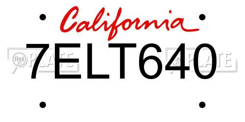 7ELT640 California License Plate