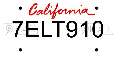 7ELT910 California License Plate