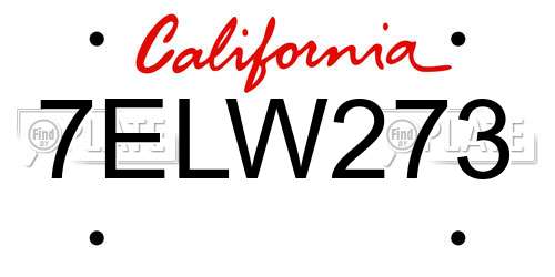 7ELW273 California License Plate