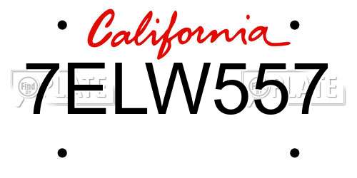 7ELW557 California License Plate