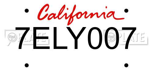 7ELY007 California License Plate