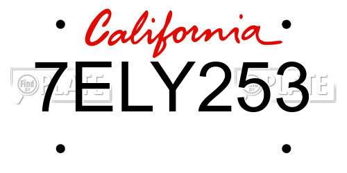 7ELY253 California License Plate
