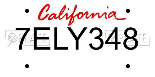 7ELY348 California License Plate