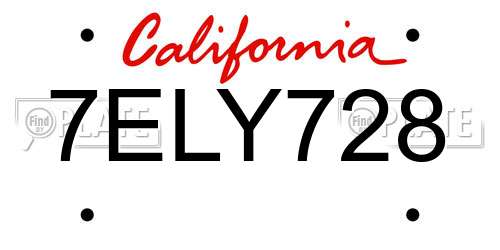 7ELY728 California License Plate