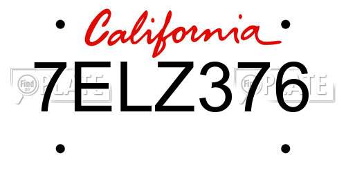 7ELZ376 California License Plate