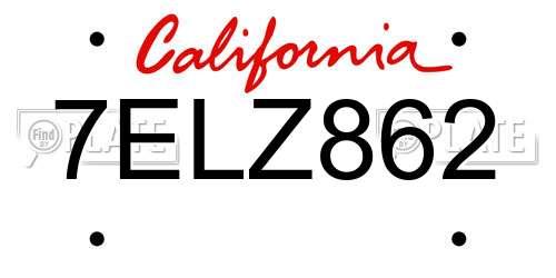 7ELZ862 California License Plate