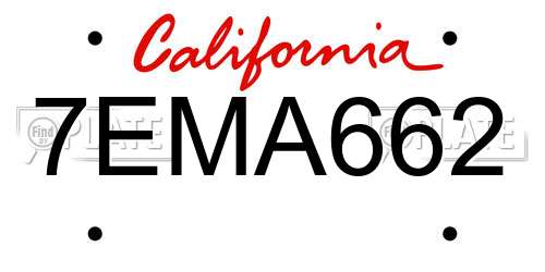 7EMA662 California License Plate