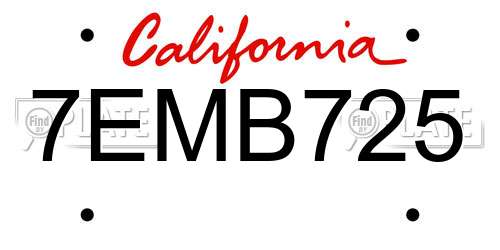 7EMB725 California License Plate