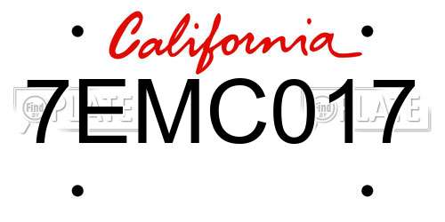 7EMC017 California License Plate