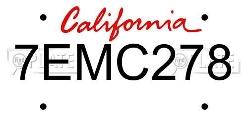 7EMC278 California License Plate