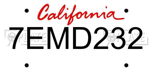 7EMD232 California License Plate