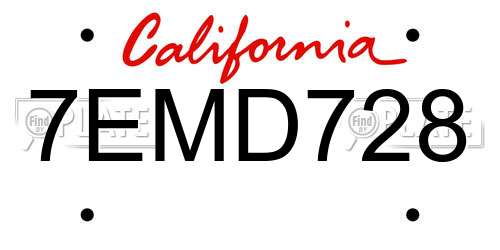 7EMD728 California License Plate