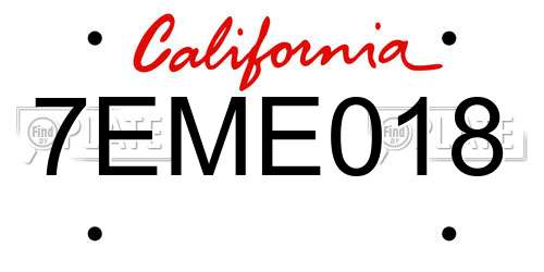 7EME018 California License Plate