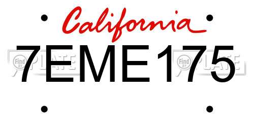 7EME175 California License Plate