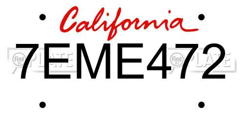 7EME472 California License Plate