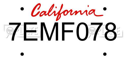 7EMF078 California License Plate