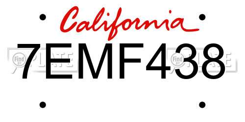 7EMF438 California License Plate