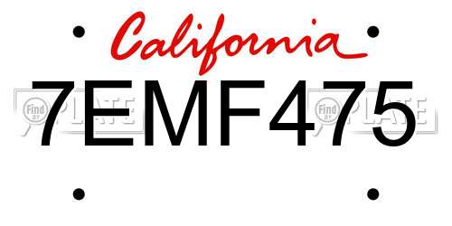 7EMF475 California License Plate