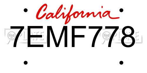 7EMF778 California License Plate