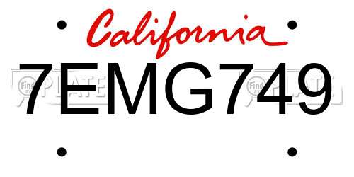 7EMG749 California License Plate