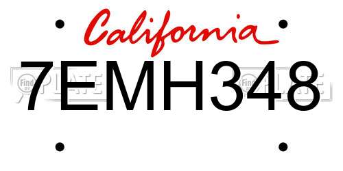 7EMH348 California License Plate