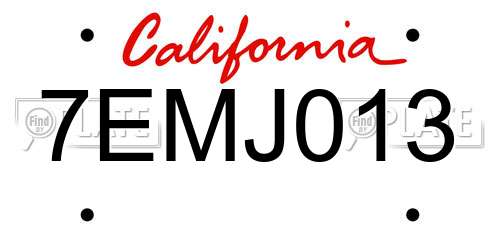 7EMJ013 California License Plate