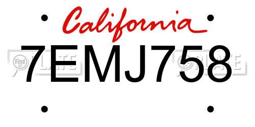 7EMJ758 California License Plate