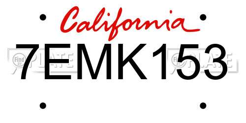 7EMK153 California License Plate
