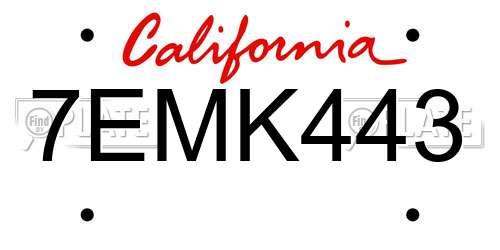 7EMK443 California License Plate