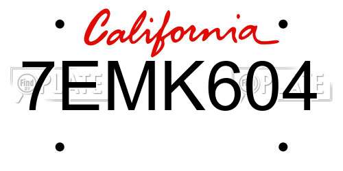 7EMK604 California License Plate