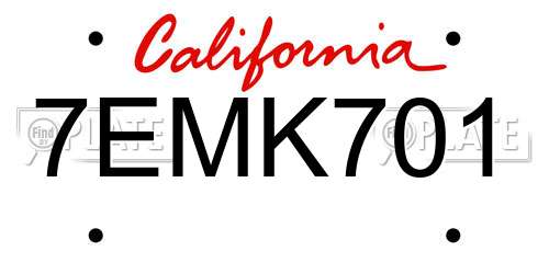 7EMK701 California License Plate