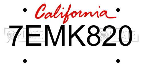 7EMK820 California License Plate
